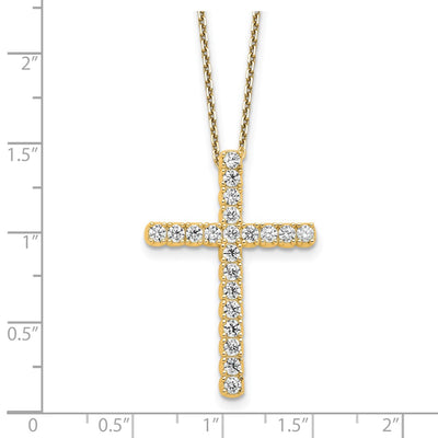 Sterling Shimmer Sterling Silver Gold-tone Flash Gold-plated CZ 21 Stone Cross with Extension Necklace