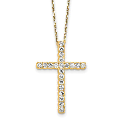 Sterling Shimmer Sterling Silver Gold-tone Flash Gold-plated CZ 21 Stone Cross with Extension Necklace