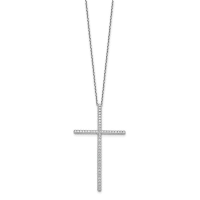 Sterling Shimmer Sterling Silver Rhodium-plated CZ 50 Stone Cross with Extension Necklace