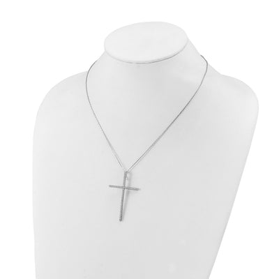 Sterling Shimmer Sterling Silver Rhodium-plated CZ 50 Stone Cross with Extension Necklace