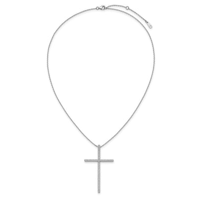 Sterling Shimmer Sterling Silver Rhodium-plated CZ 50 Stone Cross with Extension Necklace