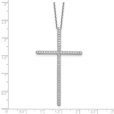 Sterling Shimmer Sterling Silver Rhodium-plated CZ 50 Stone Cross with Extension Necklace