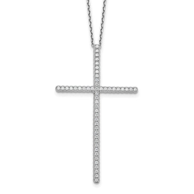 Sterling Shimmer Sterling Silver Rhodium-plated CZ 50 Stone Cross with Extension Necklace