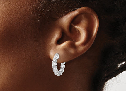 Sterling Shimmer Sterling Silver Rhodium-plated CZ 18 Stone In and Out Hinged Hoop Earrings