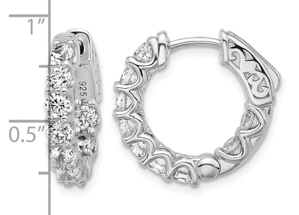Sterling Shimmer Sterling Silver Rhodium-plated CZ 18 Stone In and Out Hinged Hoop Earrings