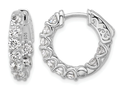 Sterling Shimmer Sterling Silver Rhodium-plated CZ 18 Stone In and Out Hinged Hoop Earrings