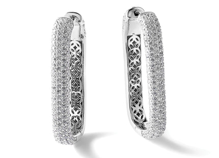Sterling Shimmer Sterling Silver Rhodium-plated CZ 258 Stone Rectangle Hinged Hoop Earrings