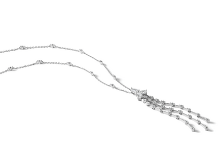 Sterling Shimmer Sterling Silver Rhodium-plated CZ 38 Stone 10 Station with 3 Dangles with Extension Necklace