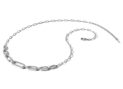 Sterling Shimmer Sterling Silver Rhodium-plated CZ 102 Stone Paper Clip Link 16 in with Extension Necklace