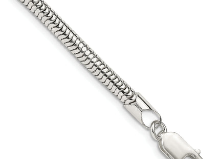 Sterling Silver Round Snake Bracelet, 7 x 4mm