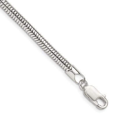 Sterling Silver Round Snake Bracelet, 7 x 4mm
