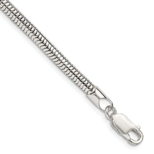 Sterling Silver Round Snake Bracelet, 7 x 4mm