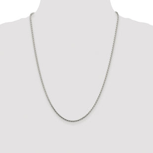 Sterling Silver Rhodium-plated Diamond-cut Round Spiga Chain (Style QSR060R-24)