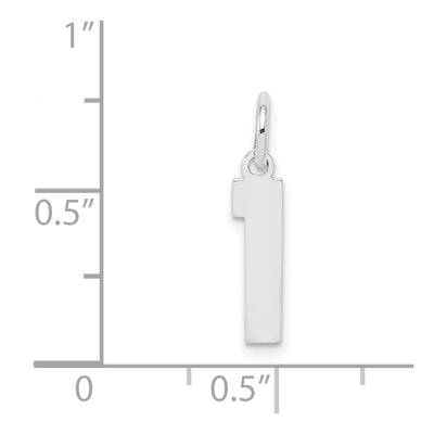 Sterling Silver/Rhodium-plated Polished Number 1 Charm, 20 x 4mm