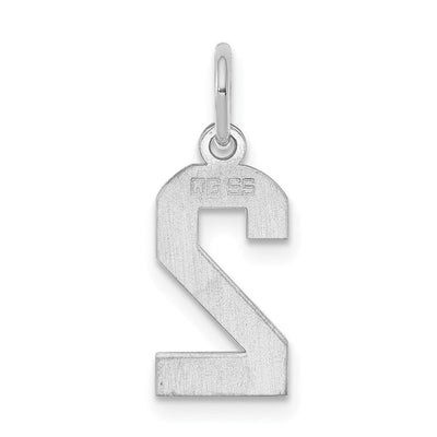 Sterling Silver/Rhodium-plated Polished Number 2 Charm, 20 x 4mm