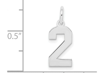 Sterling Silver/Rhodium-plated Polished Number 2 Charm (Style QSS02)