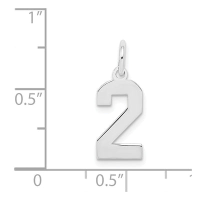 Sterling Silver/Rhodium-plated Polished Number 2 Charm, 20 x 4mm