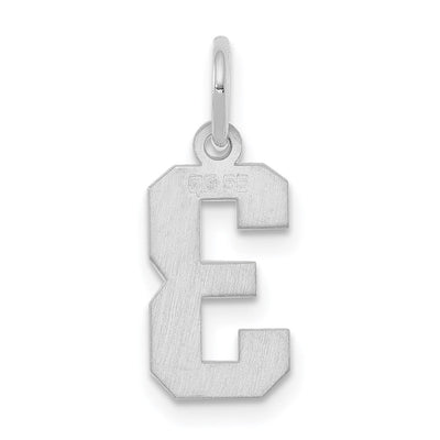 Sterling Silver/Rhodium-plated Polished Number 3 Charm, 20 x 4mm