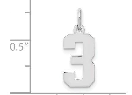Sterling silver number 3 charm, another view
