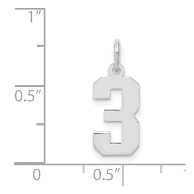 Sterling Silver/Rhodium-plated Polished Number 3 Charm, 20 x 4mm