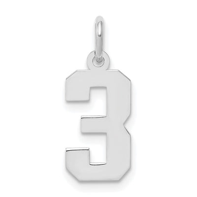 Sterling Silver/Rhodium-plated Polished Number 3 Charm, 20 x 4mm