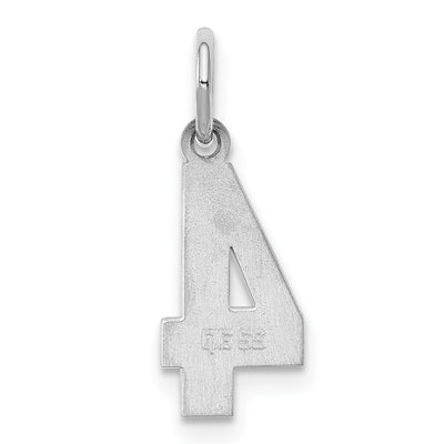 Sterling Silver/Rhodium-plated Polished Number 4 Charm, 20 x 4mm