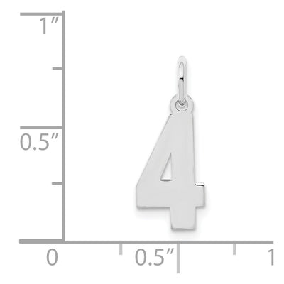 Sterling Silver/Rhodium-plated Polished Number 4 Charm, 20 x 4mm