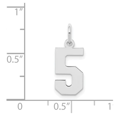 Sterling Silver/Rhodium-plated Polished Number 5 Charm, 20 x 4mm