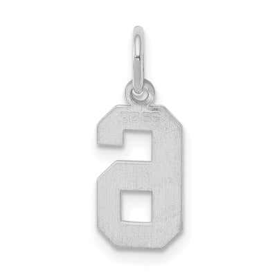Sterling Silver/Rhodium-plated Polished Number 6 Charm, 20 x 4mm