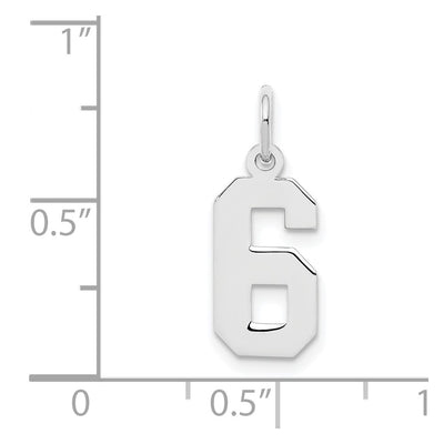 Sterling Silver/Rhodium-plated Polished Number 6 Charm, 20 x 4mm