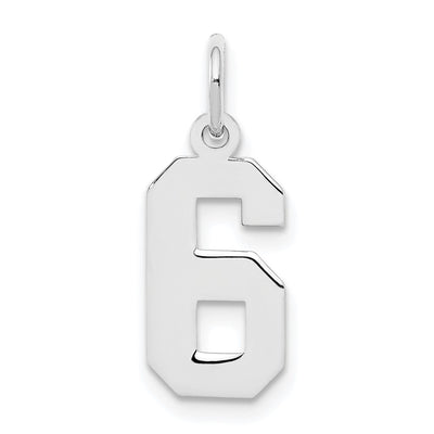 Sterling Silver/Rhodium-plated Polished Number 6 Charm, 20 x 4mm
