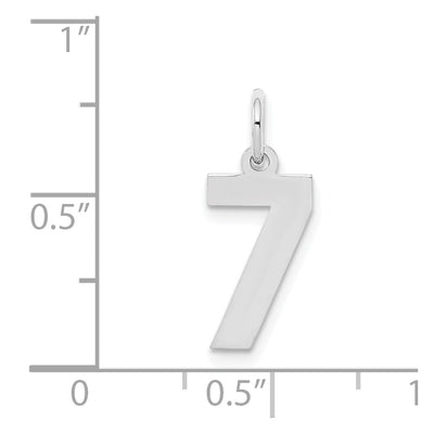 Sterling Silver/Rhodium-plated Polished Number 7 Charm, 20 x 4mm