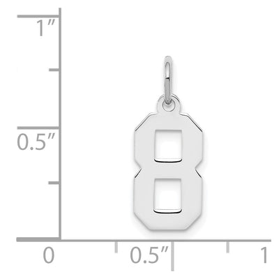 Sterling Silver/Rhodium-plated Polished Number 8 Charm, 20 x 4mm
