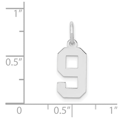 Sterling Silver/Rhodium-plated Polished Number 9 Charm, 20 x 4mm
