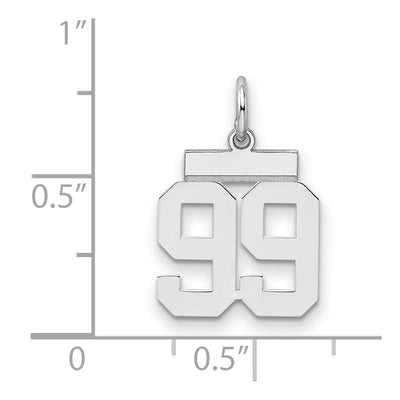 Sterling Silver/Rhodium-plated Polished Number 99 Charm, 20 x 8mm