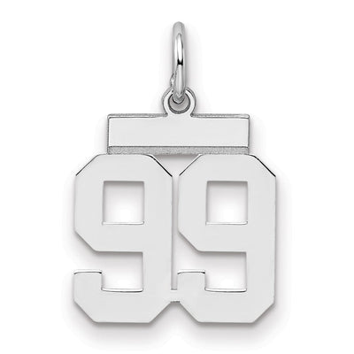 Sterling Silver/Rhodium-plated Polished Number 99 Charm, 20 x 8mm