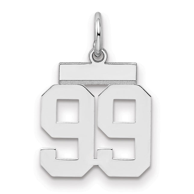 Sterling Silver/Rhodium-plated Polished Number 99 Charm, 20 x 8mm