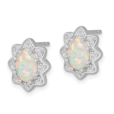 Sterling Silver Rhodium-plated Created Opal Pendant and Earring Set, 12 x 10mm