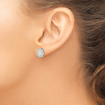 Sterling Silver Rhodium-plated Created Opal Pendant and Earring Set, 12 x 10mm