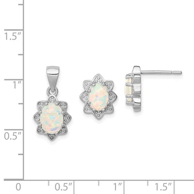 Sterling Silver Rhodium-plated Created Opal Pendant and Earring Set, 12 x 10mm