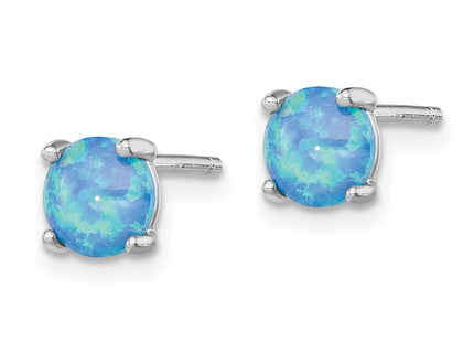 Sterling Silver Rhodium-plated Created Opal Pendant and Earring Set (Style QST205)