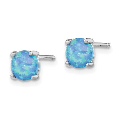 Sterling Silver Rhodium-plated Created Opal Pendant and Earring Set, 6 x 6mm