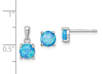 Sterling Silver Rhodium-plated Created Opal Pendant and Earring Set (Style QST205)