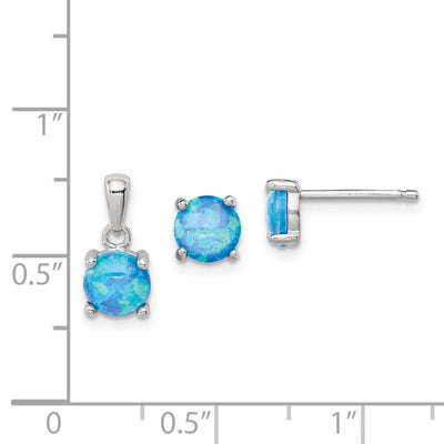 Sterling Silver Rhodium-plated Created Opal Pendant and Earring Set, 6 x 6mm