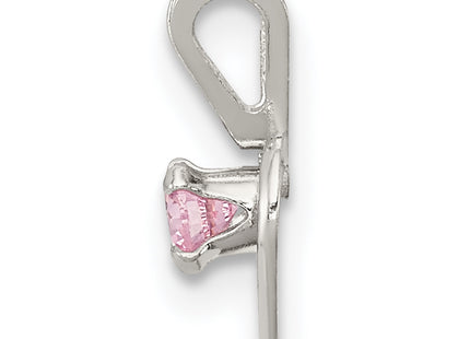 Sterling Silver Polished Pink CZ Heart Children's 15in Necklace, Size 3 Ring & Post Earrings Set