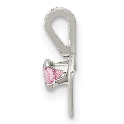Sterling Silver Polished Pink CZ Heart Children's 15in Necklace, Size 3 Ring & Post Earrings Set