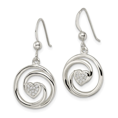 Sterling Silver CZ Heart in Circle Pendant and Earrings Set