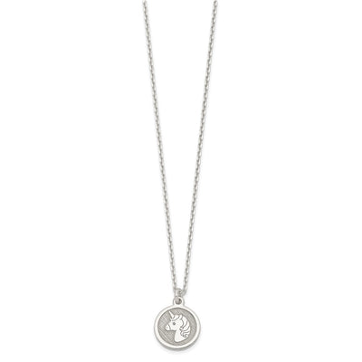 Sterling Silver Polished & Textured Unicorn Children's 14in Necklace and Post Earrings Set