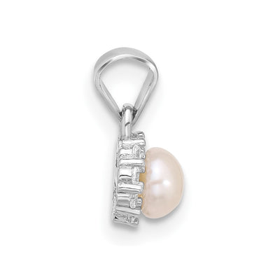 Sterling Silver Rh-plated FWC Pearl and CZ Earrings and Pendant Set