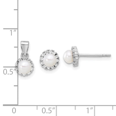 Sterling Silver Rh-plated FWC Pearl and CZ Earrings and Pendant Set